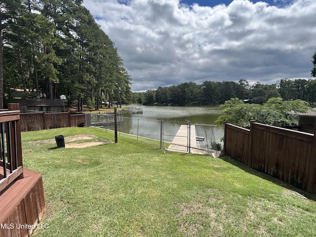 view of yard with a water view