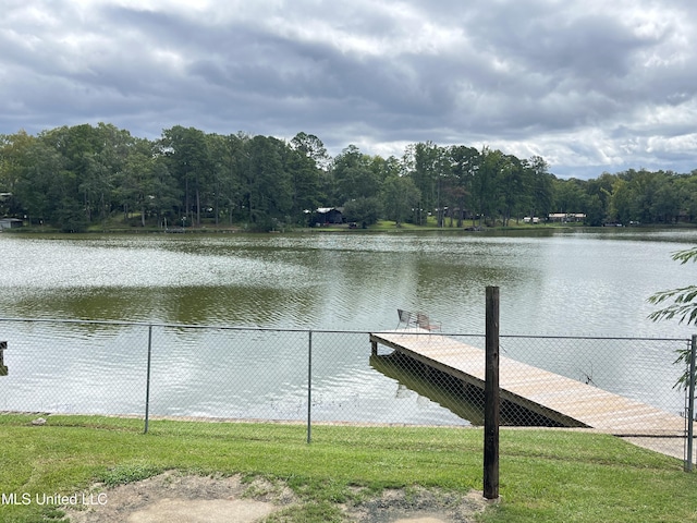 dock area featuring a yard and a water view