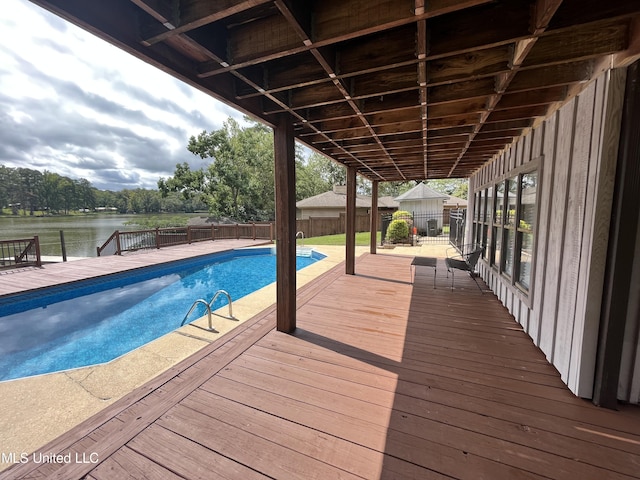 view of pool featuring a gazebo and a deck with water view