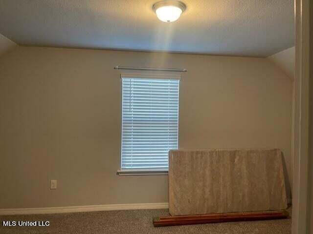 interior space with vaulted ceiling and a textured ceiling