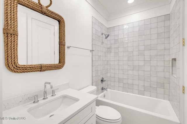 26470 W Beach Blvd, Pass Christian, MS 39571 - bathroom featuring vanity, shower / washtub combination, and recessed lighting