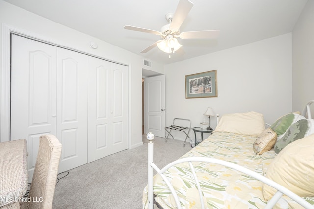 3230 Cumberland Rd Unit 18, Ocean Springs, MS 39564 - bedroom featuring a ceiling fan, visible vents, baseboards, a closet, and carpet