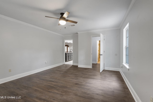18401 Dogwood Ln, Saucier, MS 39574 - unfurnished bedroom featuring dark wood-type flooring, baseboards, ornamental molding, and visible vents