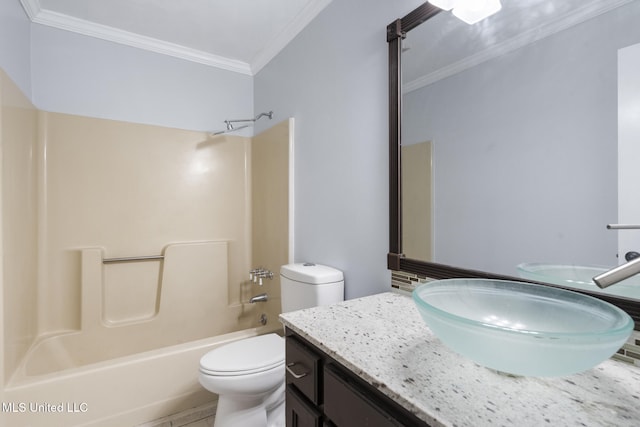 18401 Dogwood Ln, Saucier, MS 39574 - full bath featuring toilet, crown molding, vanity, and shower / washtub combination