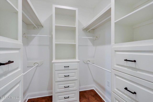 walk in closet featuring dark hardwood / wood-style flooring