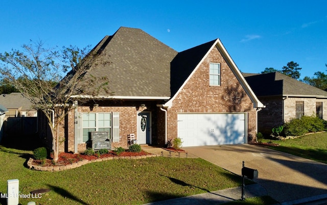 view of front of home featuring a garage and a front yard