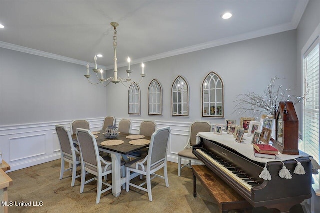 148 Stanton Hall Dr, Florence, MS 39073 - dining area featuring a decorative wall, crown molding, recessed lighting, and a chandelier