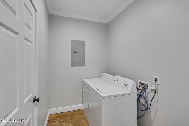 148 Stanton Hall Dr, Florence, MS 39073 - washroom featuring electric panel, independent washer and dryer, and crown molding