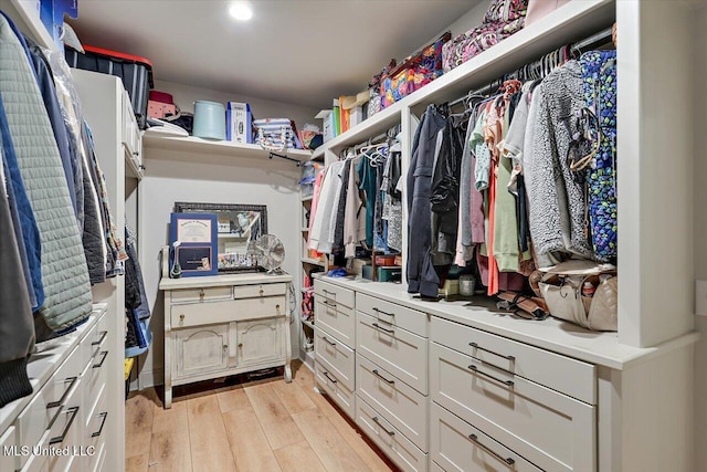 walk in closet featuring light wood-style flooring