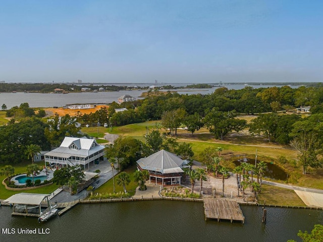 drone / aerial view featuring a water view