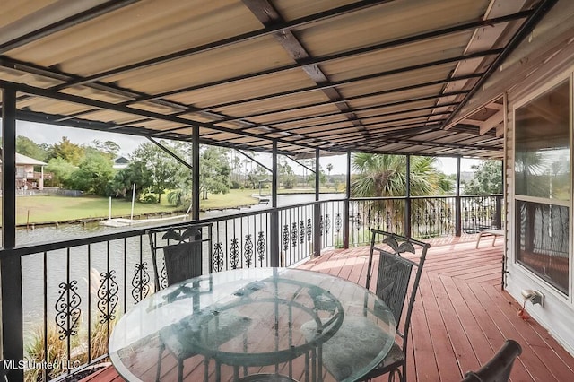 deck with a water view