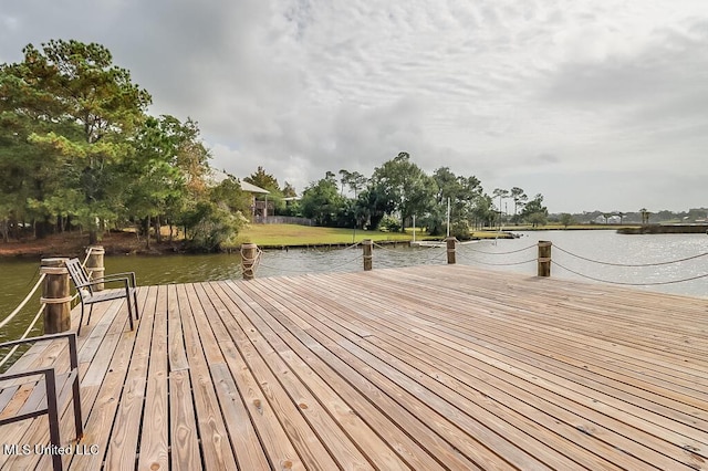 view of dock with a water view