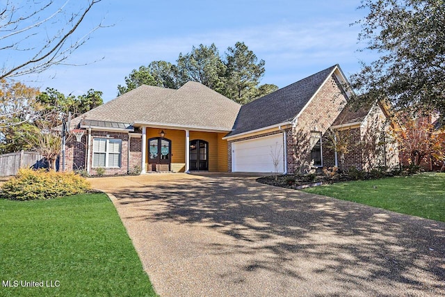 view of front of home featuring a garage and a front yard