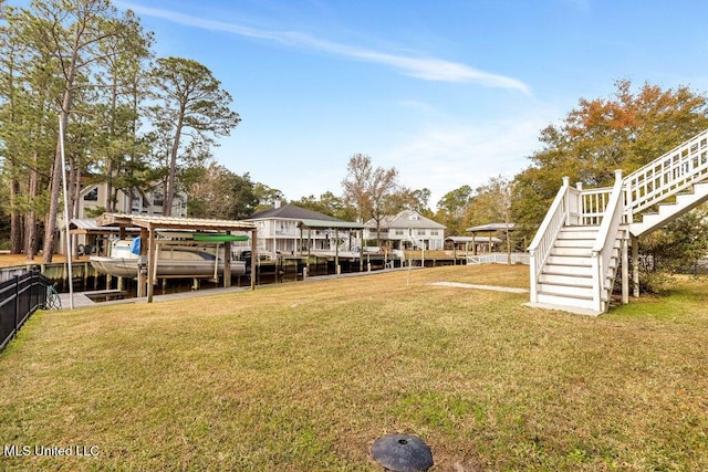 view of yard with a water view