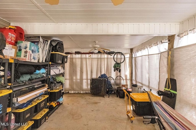 storage room with ceiling fan