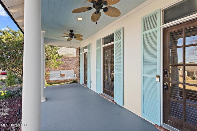 view of patio / terrace featuring covered porch and ceiling fan