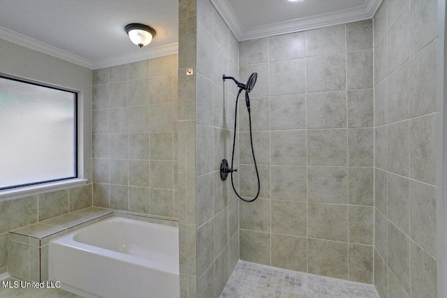 4441 Wedgewood St, Jackson, MS 39211 - full bath featuring a bath, a tile shower, and ornamental molding