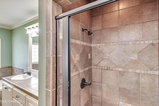 104 Faith Way, Brandon, MS 39042 - full bathroom with a shower stall, crown molding, and vanity