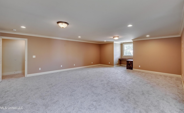 104 Faith Way, Brandon, MS 39042 - basement featuring crown molding, recessed lighting, baseboards, and light colored carpet
