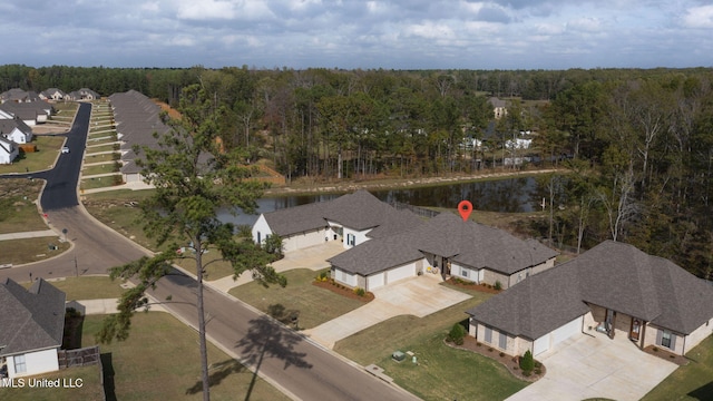 aerial view with a water view