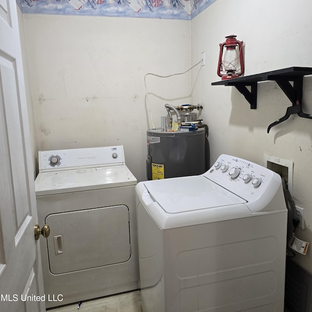 laundry room featuring separate washer and dryer and water heater