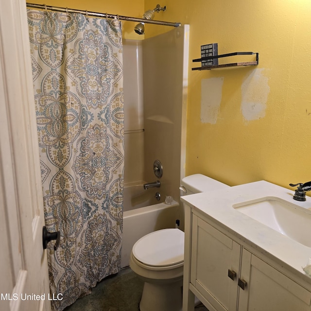 full bathroom with vanity, toilet, and shower / bath combo