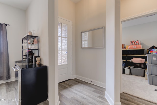 entrance foyer featuring a wealth of natural light and light hardwood / wood-style floors