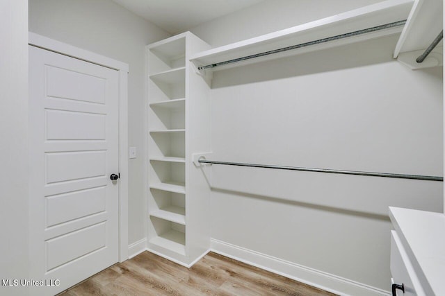 walk in closet with light wood-type flooring