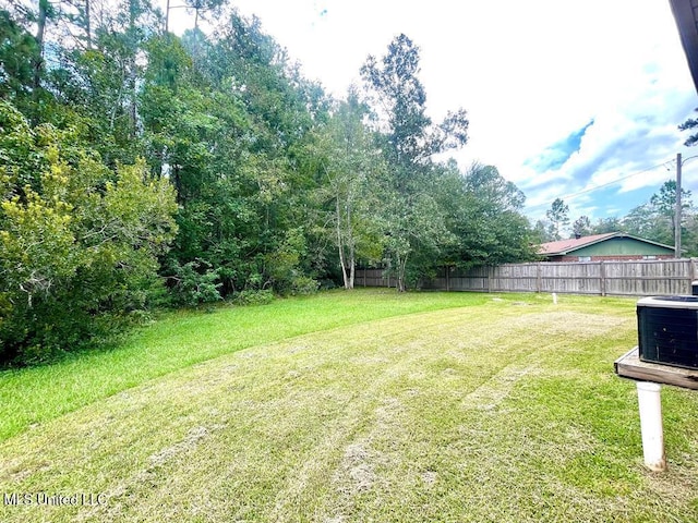 view of yard featuring central air condition unit