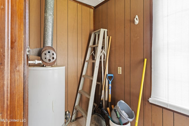 room details with water heater and wood walls