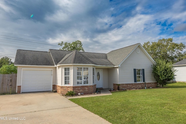 11318 Fairfield Ln, Gulfport, MS 39503 - ranch-style home with brick siding, fence, a garage, concrete driveway, and a front lawn