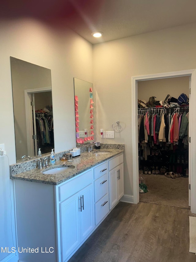 bathroom featuring vanity and wood-type flooring