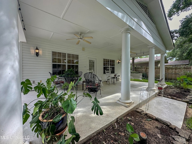 view of patio with ceiling fan