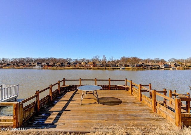 view of dock with a water view