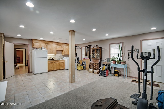 workout area with light tile patterned floors