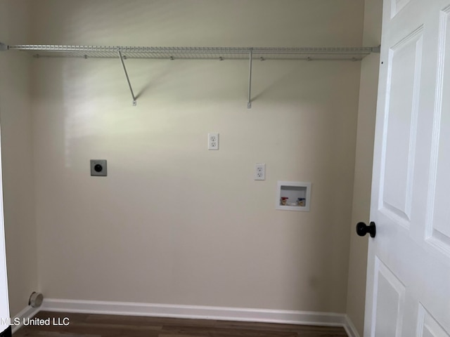 laundry area with electric dryer hookup, dark hardwood / wood-style floors, and hookup for a washing machine