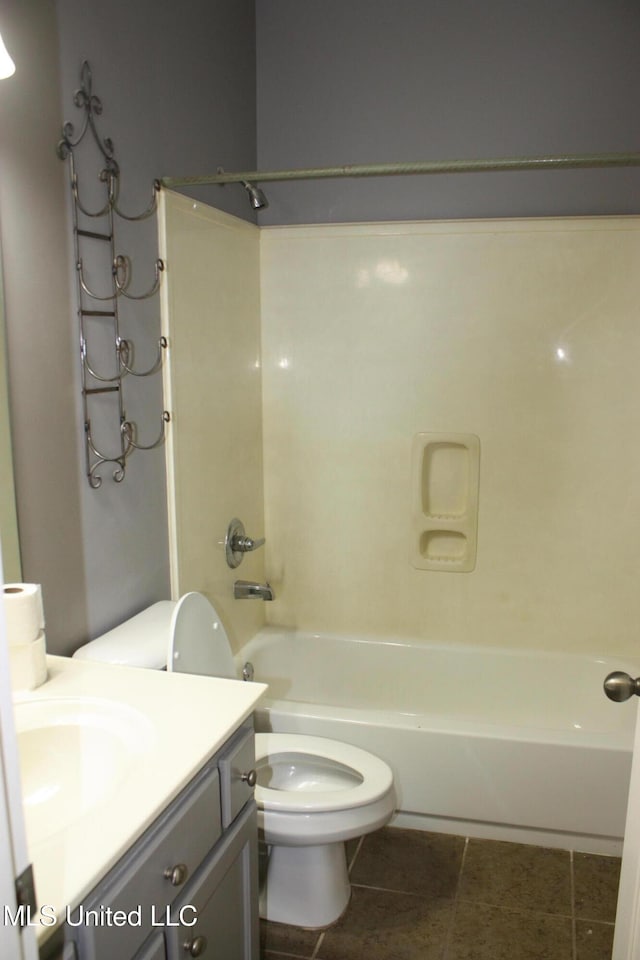 full bathroom with vanity, tile patterned flooring, toilet, and shower / bath combination