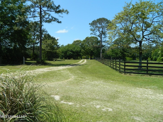 view of home's community featuring a lawn and fence
