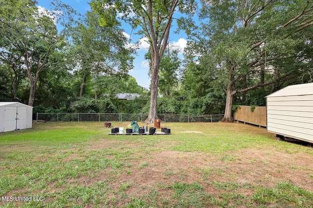 view of yard featuring a shed