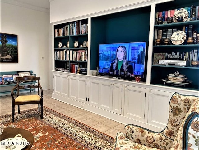 707 State St Unit 705, Natchez, MS 39120 - living area featuring light tile patterned floors, crown molding, and built in features