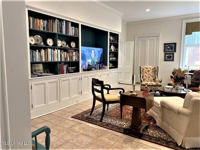 707 State St Unit 705, Natchez, MS 39120 - living area with ornamental molding, light tile patterned flooring, and recessed lighting