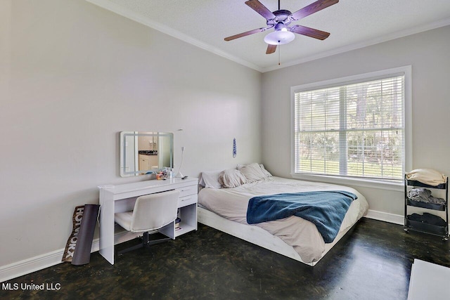 30 Charleston Cir, Brandon, MS 39047 - bedroom with ornamental molding, a ceiling fan, and concrete flooring