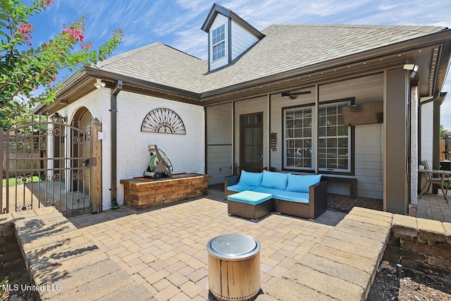 30 Charleston Cir, Brandon, MS 39047 - view of patio / terrace with an outdoor living space, an outdoor kitchen, and ceiling fan