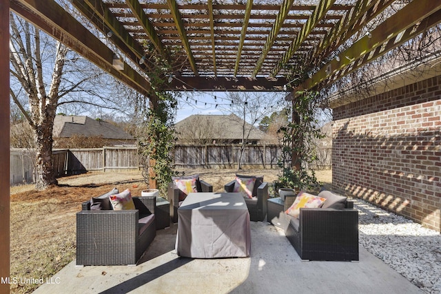 view of patio featuring outdoor lounge area and a pergola