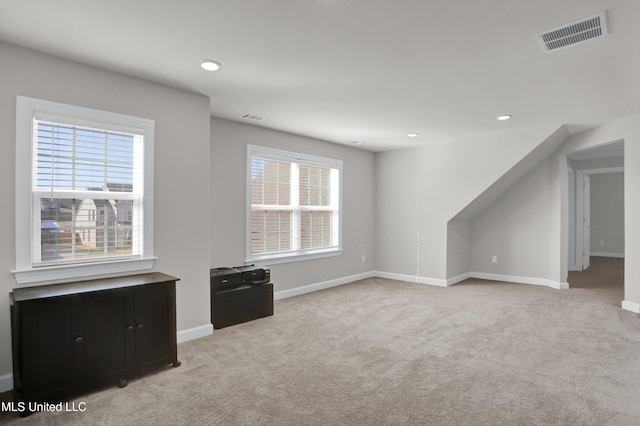 additional living space with light carpet