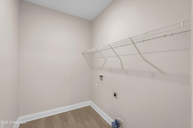 14864 Audubon Lake Blvd, Gulfport, MS 39503 - laundry room featuring washer hookup, electric dryer hookup, and wood finished floors