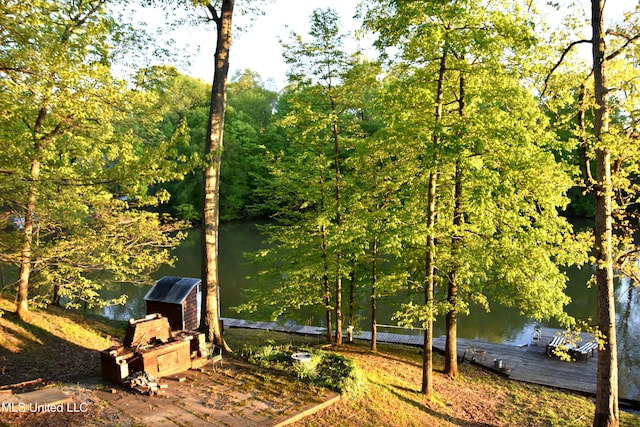 view of yard with a water view