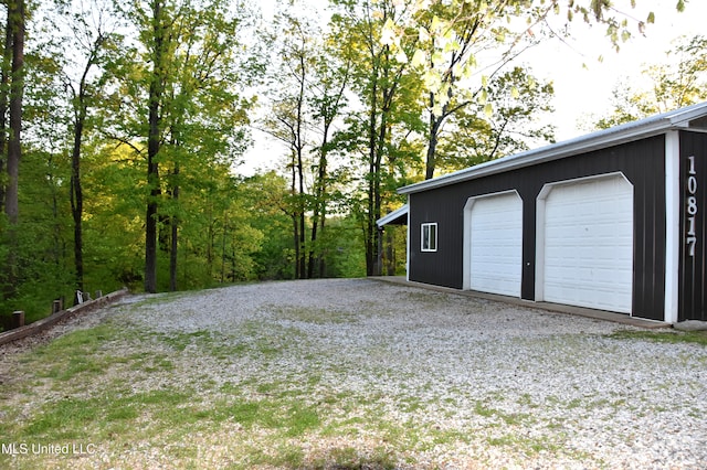 view of detached garage