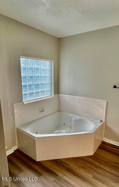 bathroom featuring wood-type flooring and a bathing tub