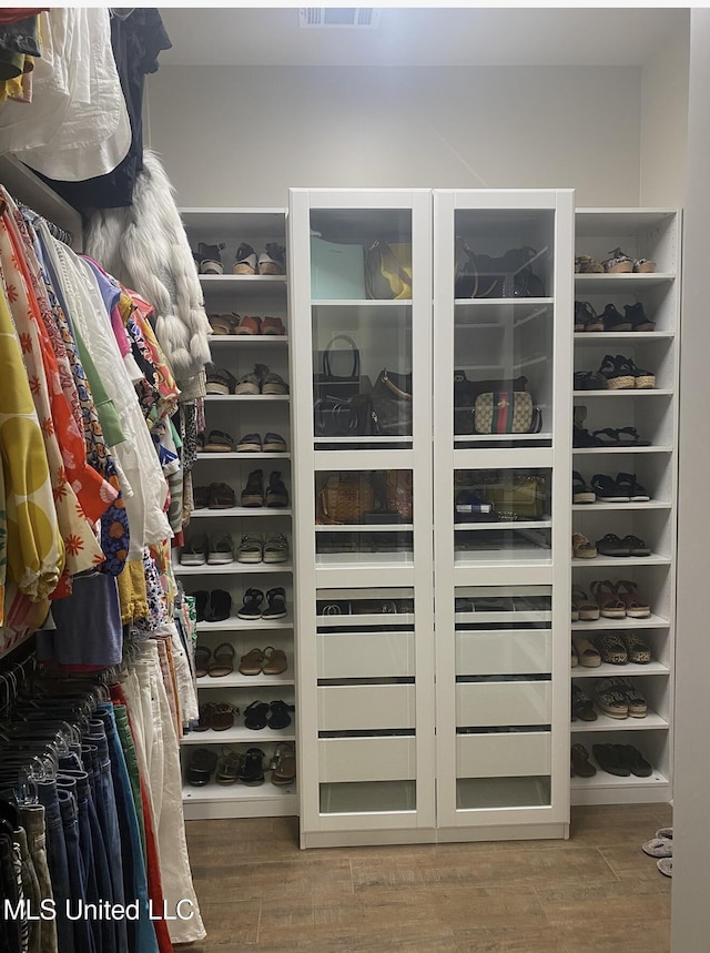 walk in closet featuring wood-type flooring